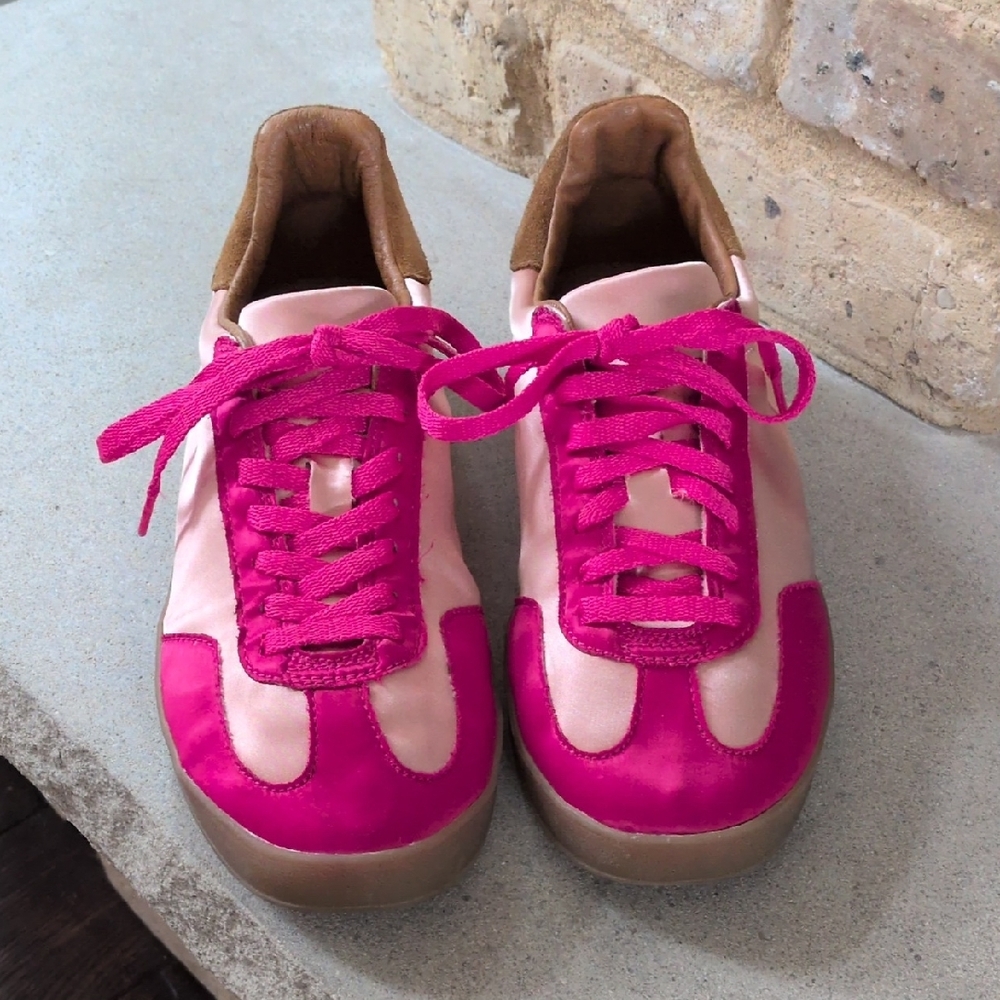 PLAY by JEFFERY CAMPBELL I Pink & Brown Satin & Suede "Keyes" Sneakers Shoes, 8 - Picture 4 of 16